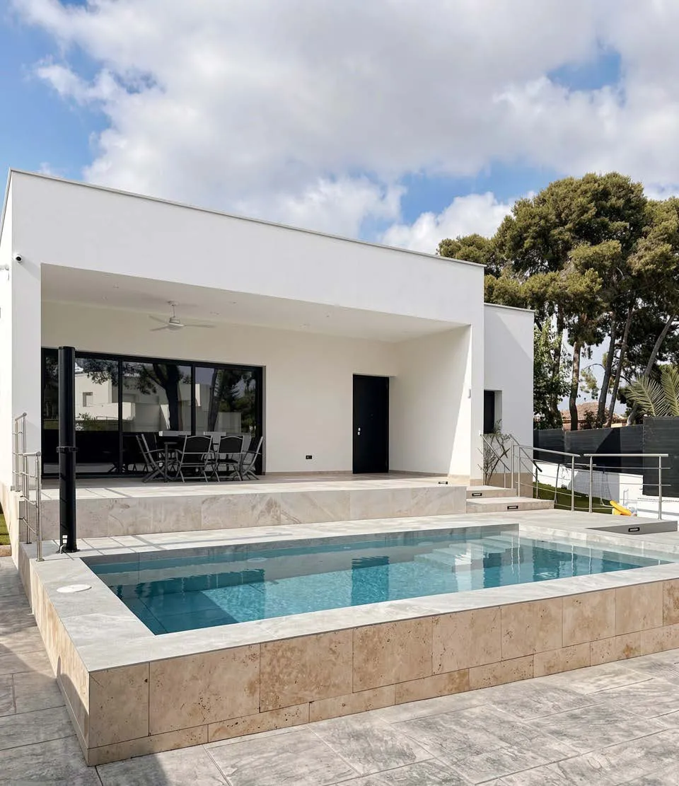Porche y piscina de la vivienda